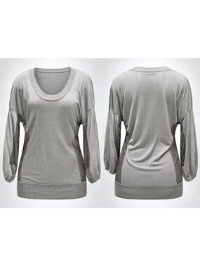 Wallace Womens Gray Scoop Neck Knit Sweater Mesh Lace Panels Dolman Sleeve Tunic